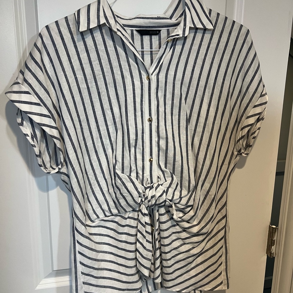 Zara Black and White Striped Button-Down Shirt